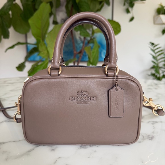 Coach Satchel Crossbody Dark Stone Leather Gold CT776 - Picture 2 of 16